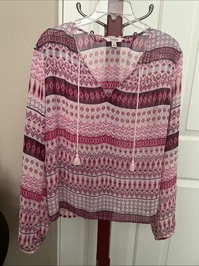 Decree Pink and White Patterned Hooded Long-Sleeve Tunic
